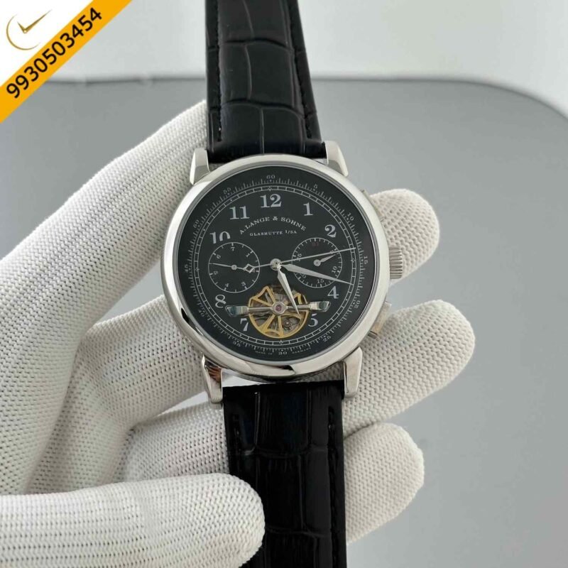 A. Lange & Shone Turbograph Limited Edition Silver Black Dial Swiss ETA Automatic Watch