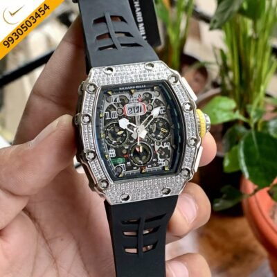 Richard Mille RM 011 03 Silver Black Dial Diamond Swiss ETA Automatic Watch
