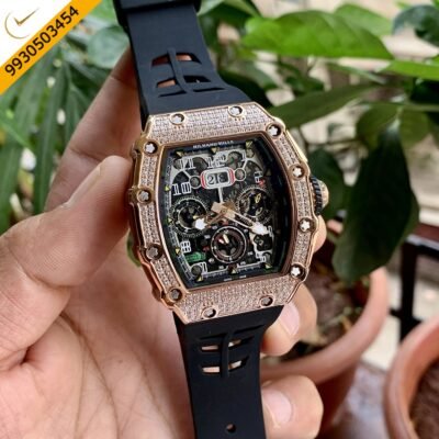 Richard Mille RM 011 03 Rose Gold Black Dial Diamond Swiss ETA Automatic Watch