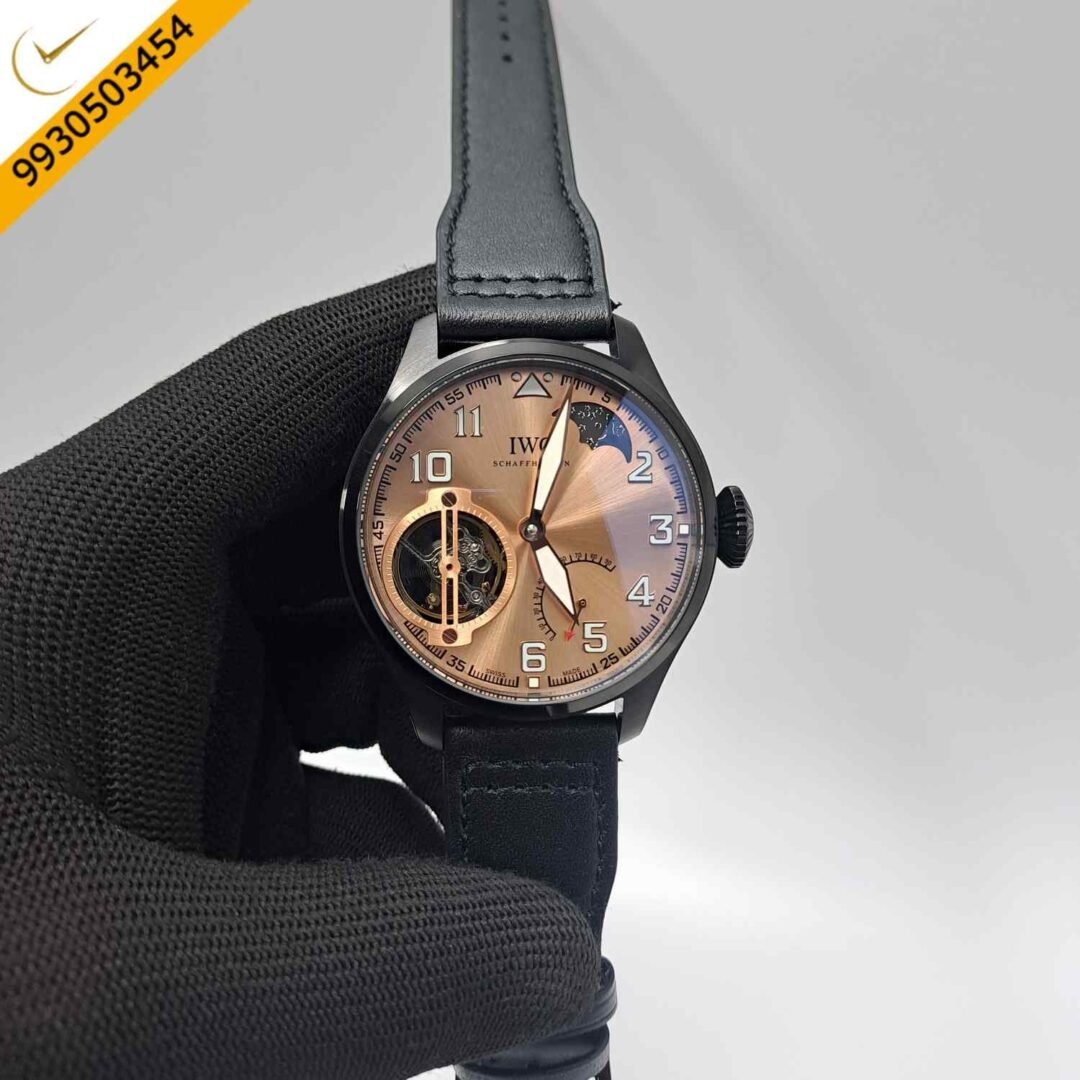 IWC Moonphase Big Pilot Black Rose Gold Dial Black Leather Strap Swiss Automatic Watch