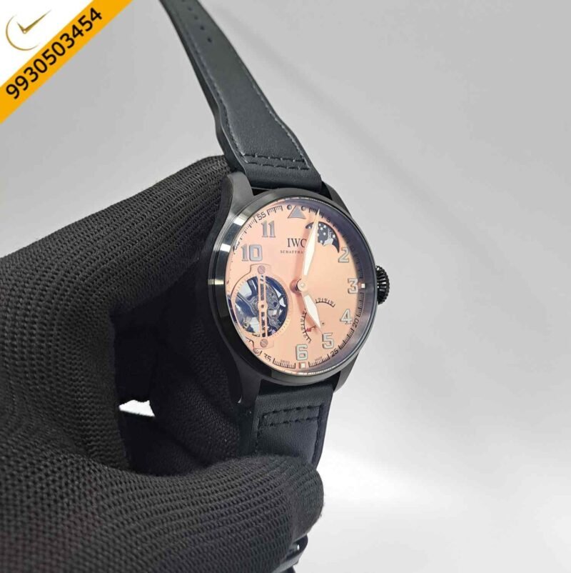 IWC Moonphase Big Pilot Black Rose Gold Dial Black Leather Strap Swiss Automatic Watch - Image 3