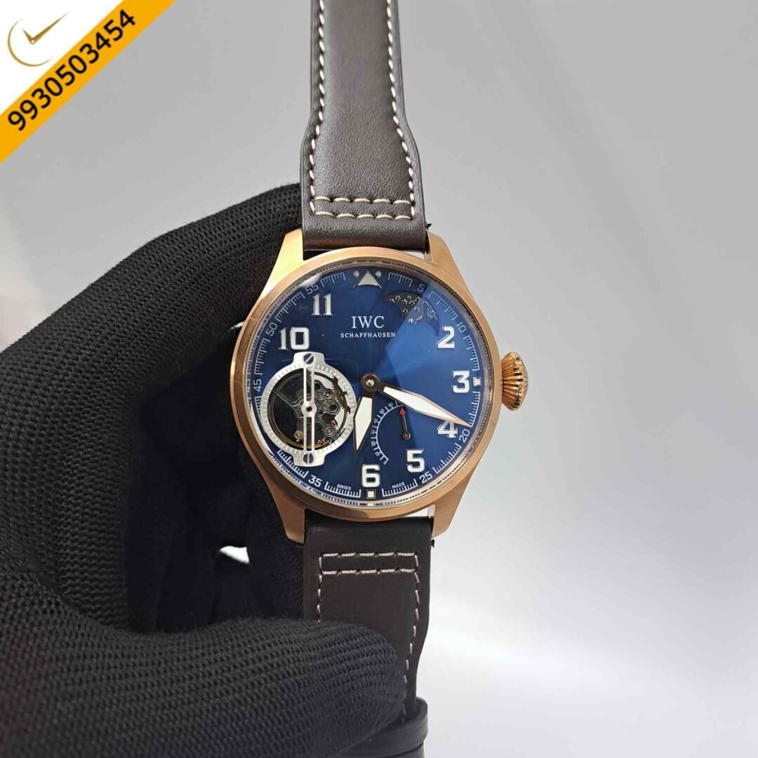 IWC Moonphase Big Pilot Rose Gold Black Dial Edition Brown Leather Strap Swiss Automatic Watch