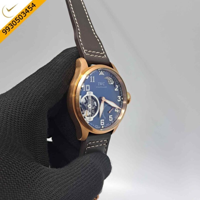 IWC Moonphase Big Pilot Rose Gold Black Dial Edition Brown Leather Strap Swiss Automatic Watch - Image 2