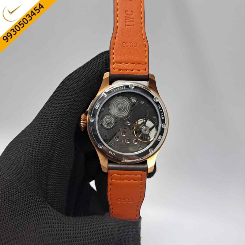 IWC Moonphase Big Pilot Rose Gold Black Dial Edition Brown Leather Strap Swiss Automatic Watch - Image 4