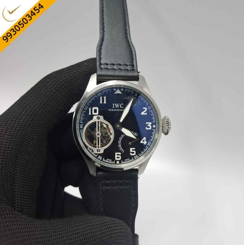 IWC Moonphase Big Pilot Silver Black Dial Edition Black Leather Strap Swiss Automatic Watch