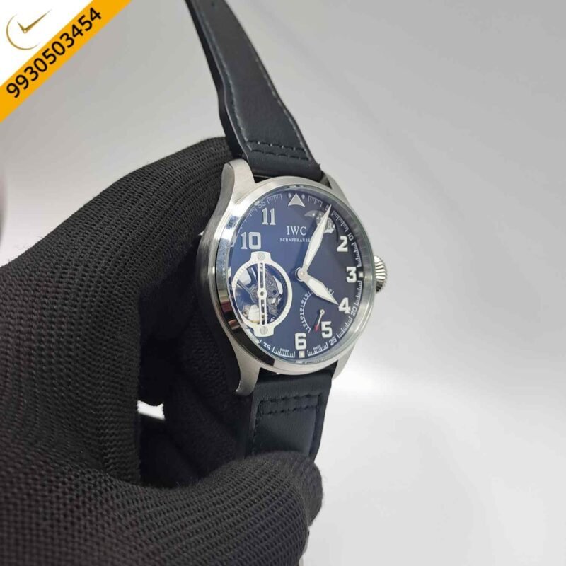 IWC Moonphase Big Pilot Silver Black Dial Edition Black Leather Strap Swiss Automatic Watch - Image 3