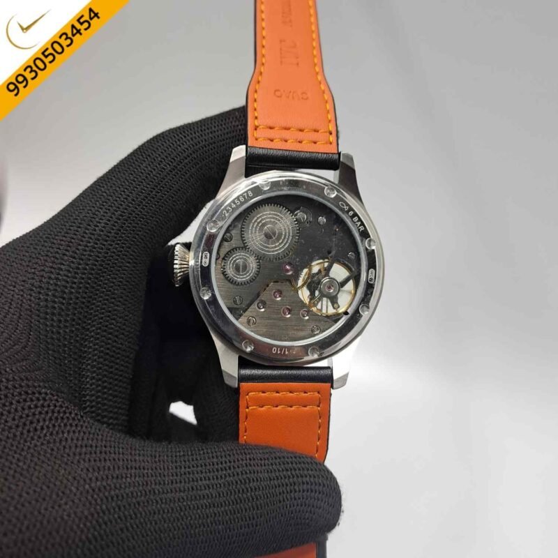IWC Moonphase Big Pilot Silver Black Dial Edition Black Leather Strap Swiss Automatic Watch - Image 4