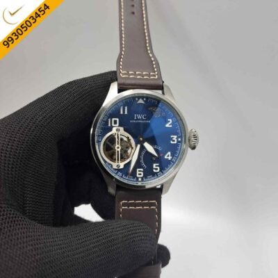 IWC Moonphase Big Pilot Silver Blue Dial Edition Grey Leather Strap Swiss Automatic Watch