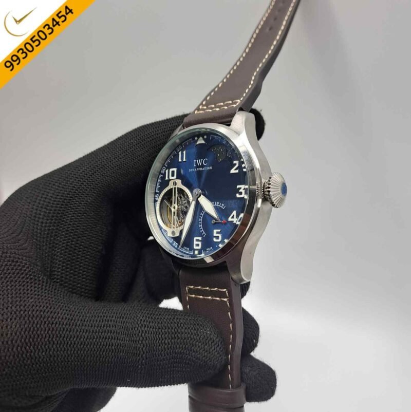 IWC Moonphase Big Pilot Silver Blue Dial Edition Grey Leather Strap Swiss Automatic Watch - Image 2