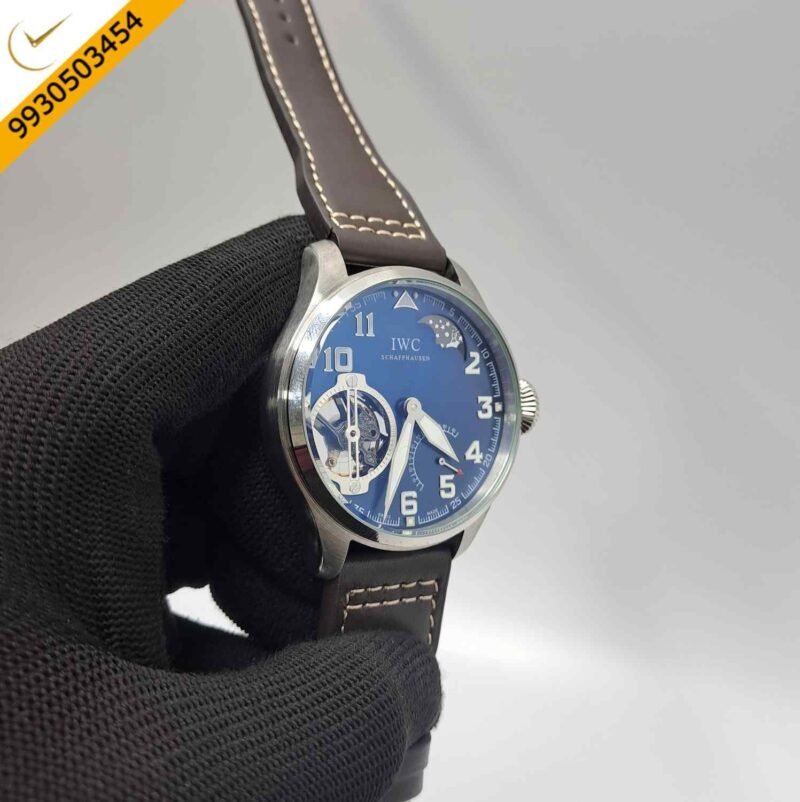 IWC Moonphase Big Pilot Silver Blue Dial Edition Grey Leather Strap Swiss Automatic Watch - Image 3