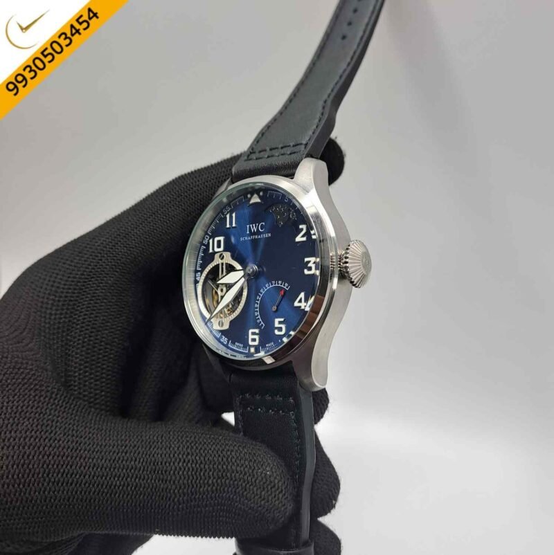 IWC Moonphase Big Pilot Silver Blue Edition Black Leather Strap Swiss Automatic Watch - Image 3