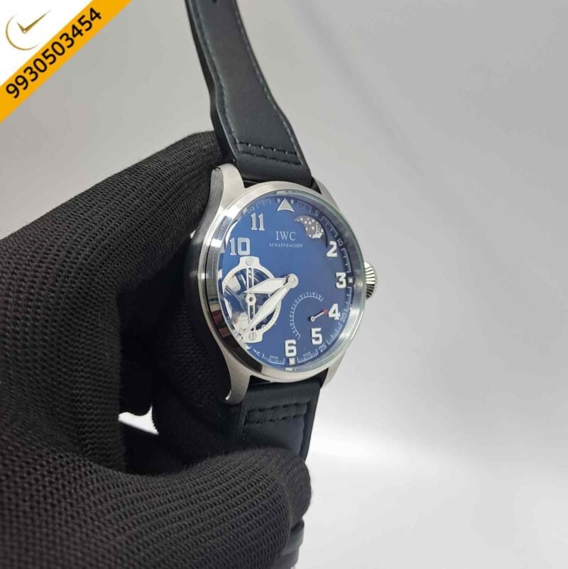 IWC Moonphase Big Pilot Silver Blue Edition Black Leather Strap Swiss Automatic Watch - Image 2