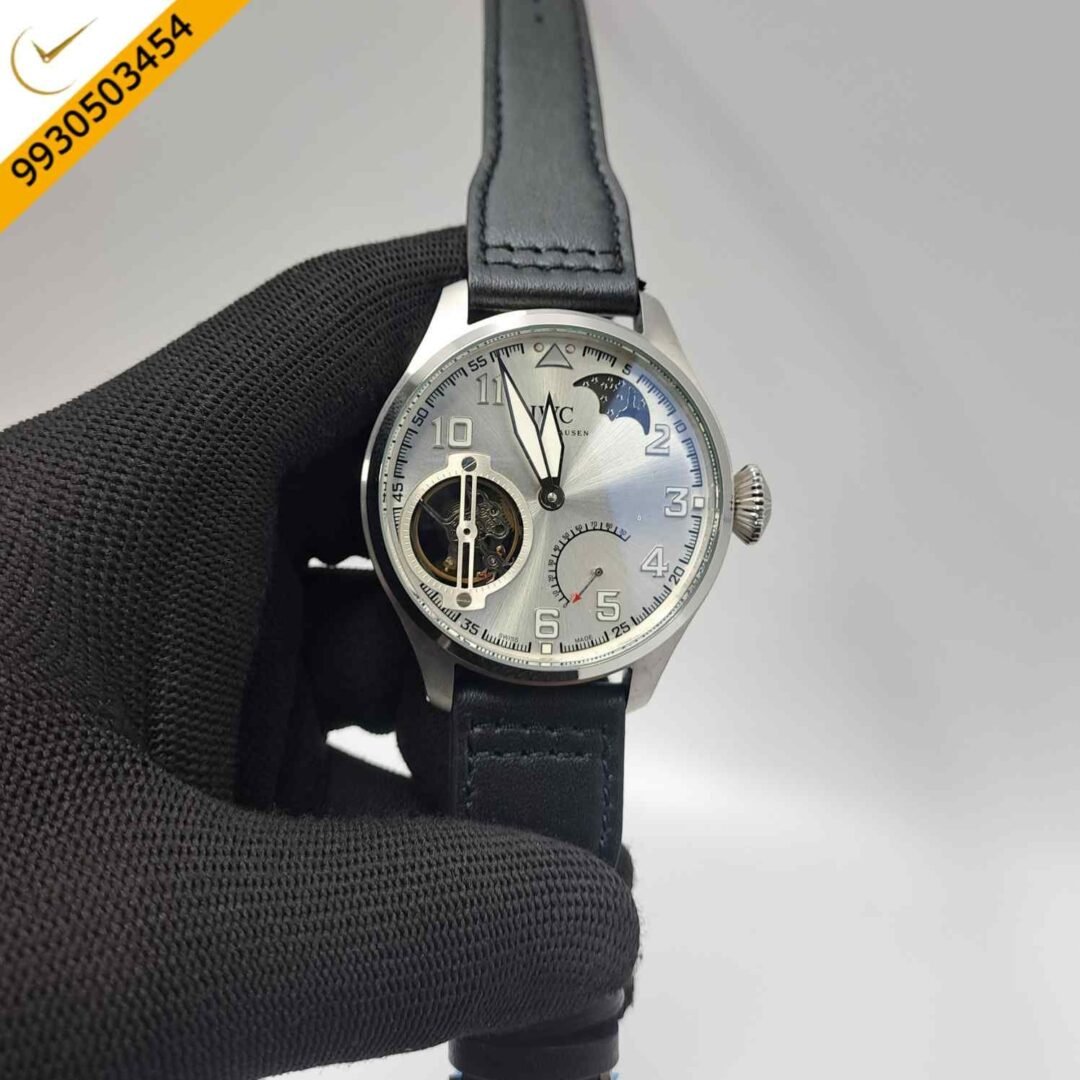 IWC Moonphase Big Pilot Silver Dial Edition Black Leather Strap Swiss Automatic Watch