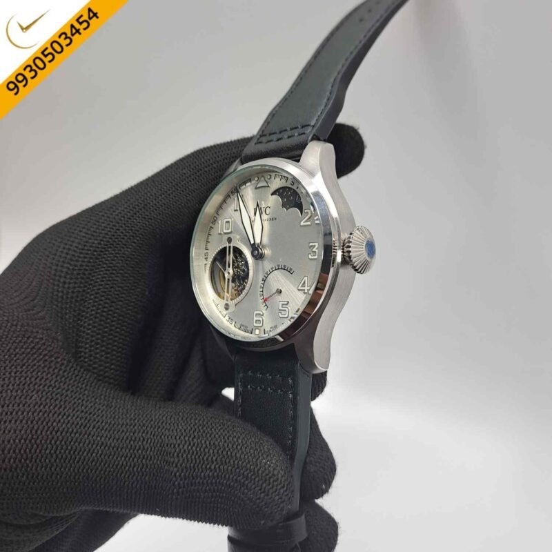 IWC Moonphase Big Pilot Silver Dial Edition Black Leather Strap Swiss Automatic Watch - Image 2