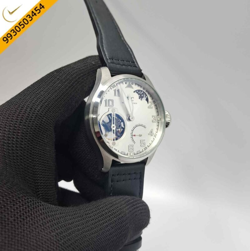 IWC Moonphase Big Pilot Silver Dial Edition Black Leather Strap Swiss Automatic Watch - Image 3