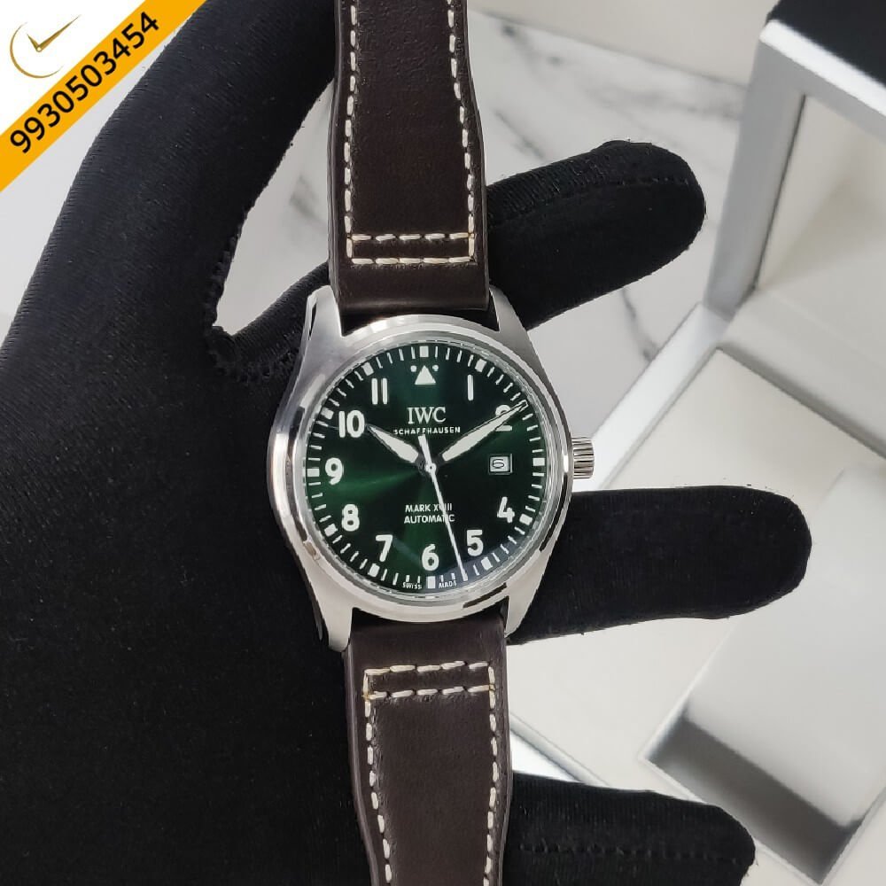 IWC Pilot Mark Green Dial Brown Leather Strap Automatic Watch