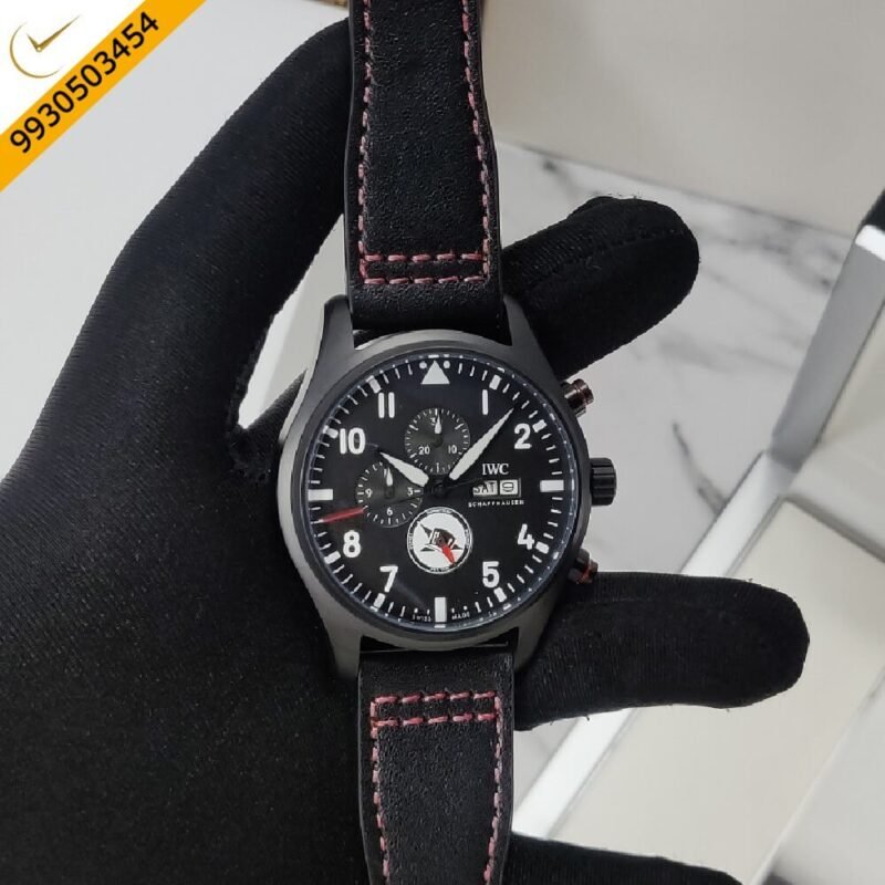 IWC PILOT’S TOPHATTERS Black Dial Black Leather Strap Swiss Watch