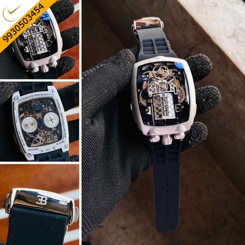 Jacob& Co Buggati Silver Black Strap Edition Swiss Automatic Watch - Image 2