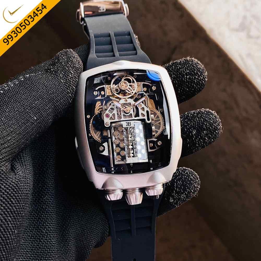 Jacob& Co Buggati Silver Black Strap Edition Swiss Automatic Watch