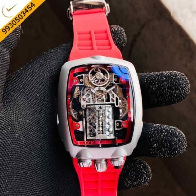 Jacob & Co Buggati Silver Red Strap Edition Swiss Automatic Watch