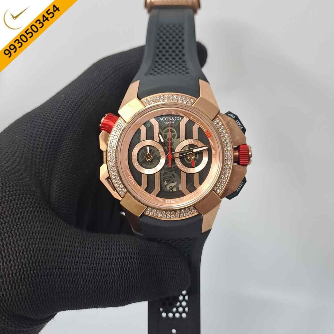 Jacob & Co Epic X Chronograph Rose Gold Diamond Black Dial Watch