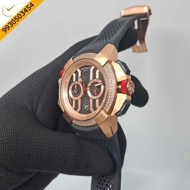 Jacob & Co Epic X Chronograph Rose Gold Diamond Black Dial Watch - Image 2