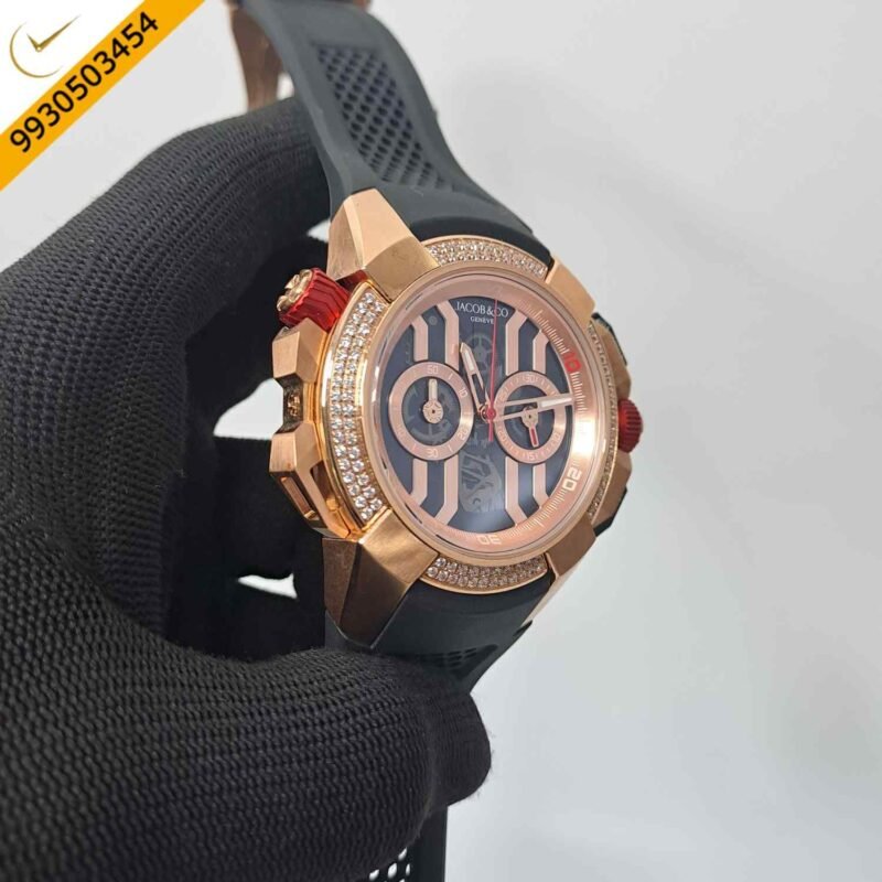 Jacob & Co Epic X Chronograph Rose Gold Diamond Black Dial Watch - Image 3