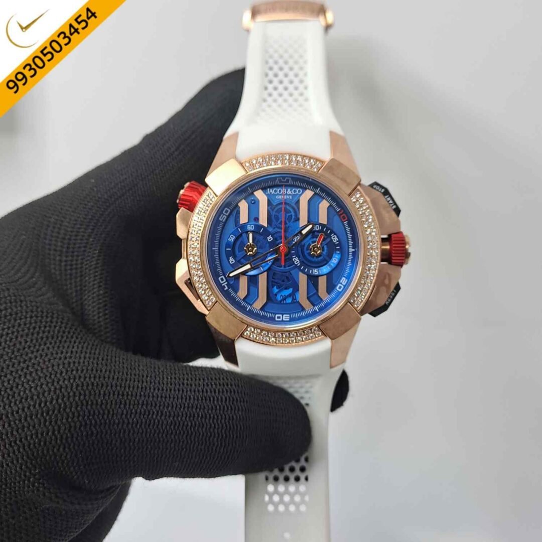 Jacob & Co Epic X Chronograph Rose Gold Diamond Blue Dial Watch