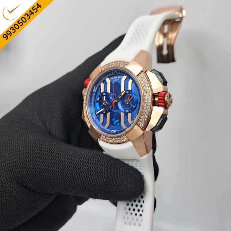 Jacob & Co Epic X Chronograph Rose Gold Diamond Blue Dial Watch - Image 2