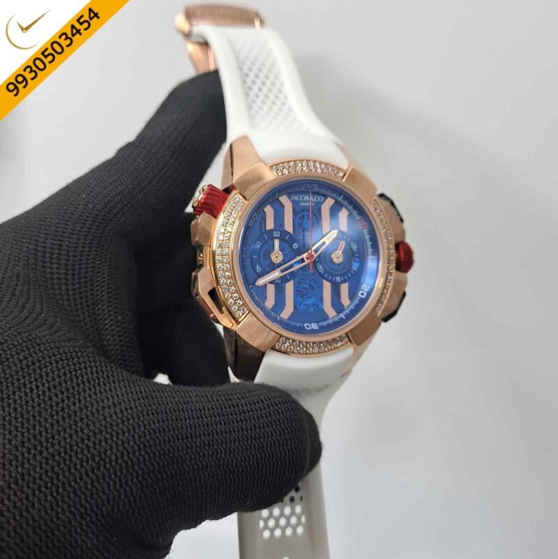 Jacob & Co Epic X Chronograph Rose Gold Diamond Blue Dial Watch - Image 3