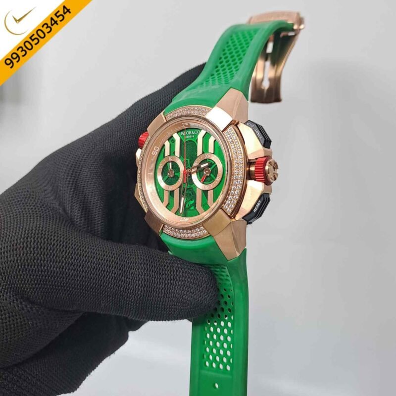 Jacob & Co Epic X Chronograph Rose Gold Diamond Green Dial Swiss Watch - Image 2