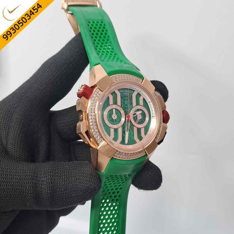 Jacob & Co Epic X Chronograph Rose Gold Diamond Green Dial Swiss Watch - Image 3