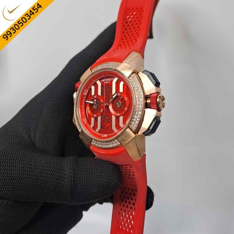 Jacob & Co Epic X Chronograph Rose Gold Diamond Red Dial Watch - Image 2