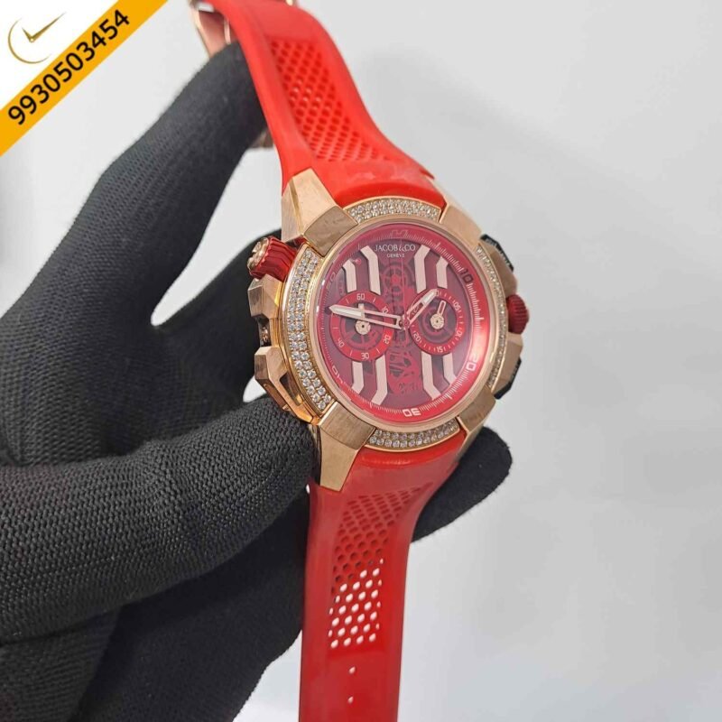 Jacob & Co Epic X Chronograph Rose Gold Diamond Red Dial Watch - Image 3