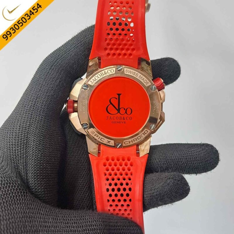 Jacob & Co Epic X Chronograph Rose Gold Diamond Red Dial Watch - Image 4