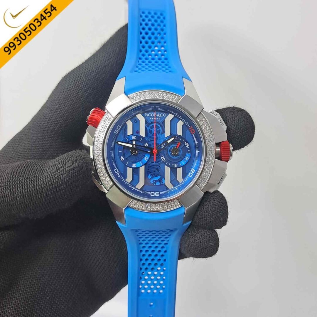 Jacob & Co Epic X Chronograph Silver Diamond Blue Dial Swiss Watch