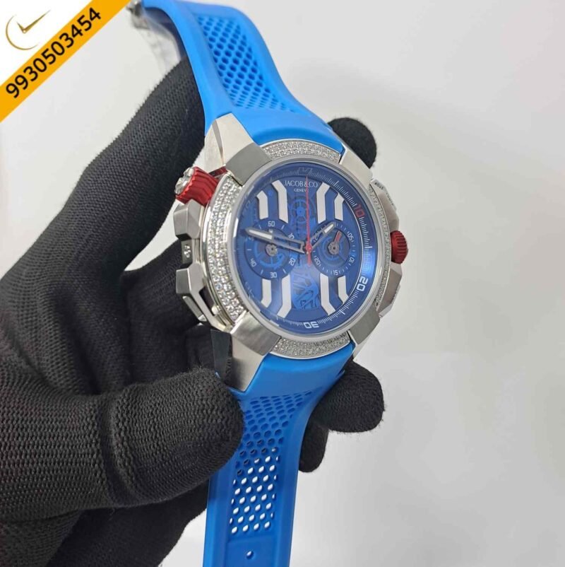 Jacob & Co Epic X Chronograph Silver Diamond Blue Dial Swiss Watch - Image 3