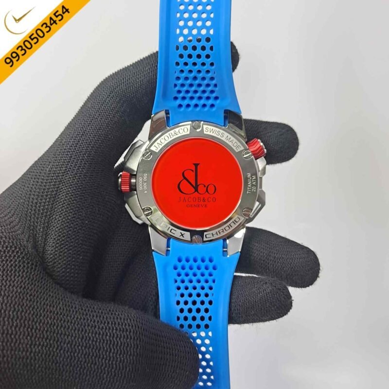 Jacob & Co Epic X Chronograph Silver Diamond Blue Dial Swiss Watch - Image 4