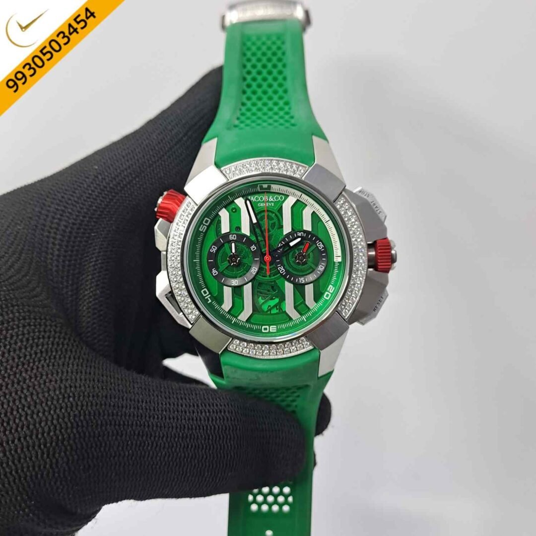 Jacob & Co Epic X Chronograph Silver Diamond Green Dial Swiss Watch