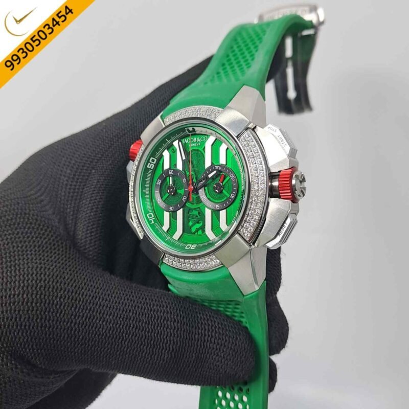 Jacob & Co Epic X Chronograph Silver Diamond Green Dial Swiss Watch - Image 2