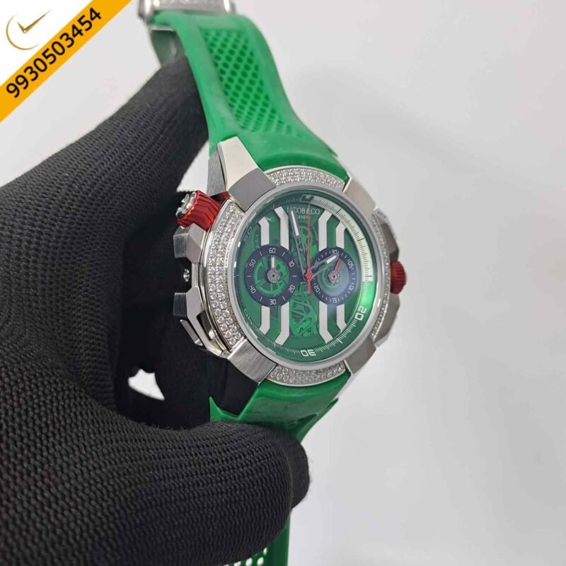 Jacob & Co Epic X Chronograph Silver Diamond Green Dial Swiss Watch - Image 3