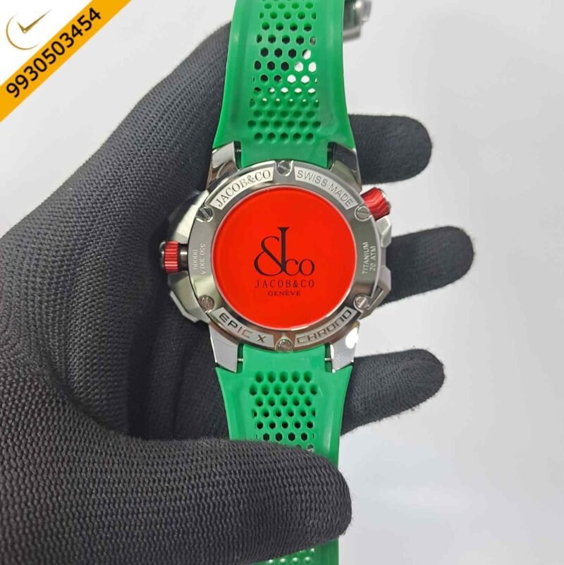 Jacob & Co Epic X Chronograph Silver Diamond Green Dial Swiss Watch - Image 4