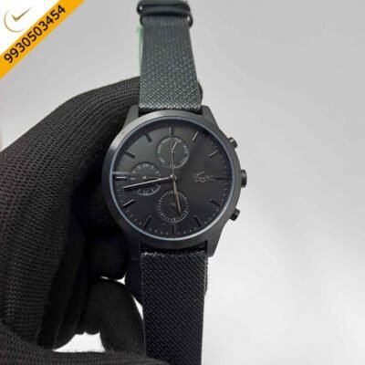 Lacoste Moon Multifunction Steel Black Dial Black Leather Strap Swiss Watch