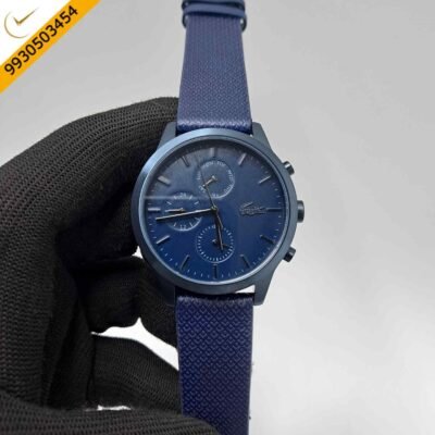 Lacoste Moon Multifunction Steel Blue Dial Blue Leather Strap Swiss Watch