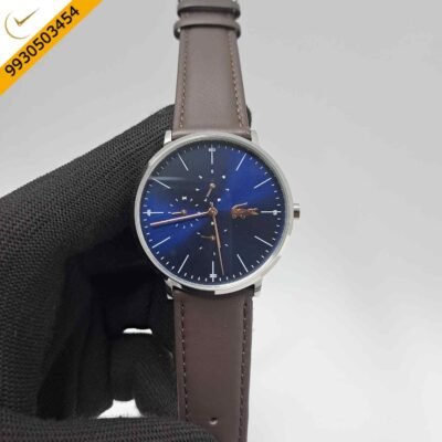 Lacoste Moon Multifunction Steel Blue Dial Brown Leather Strap Swiss Watch