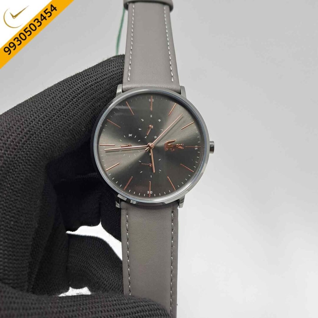 Lacoste Moon Multifunction Steel Grey Dial Grey Leather Strap Swiss Watch