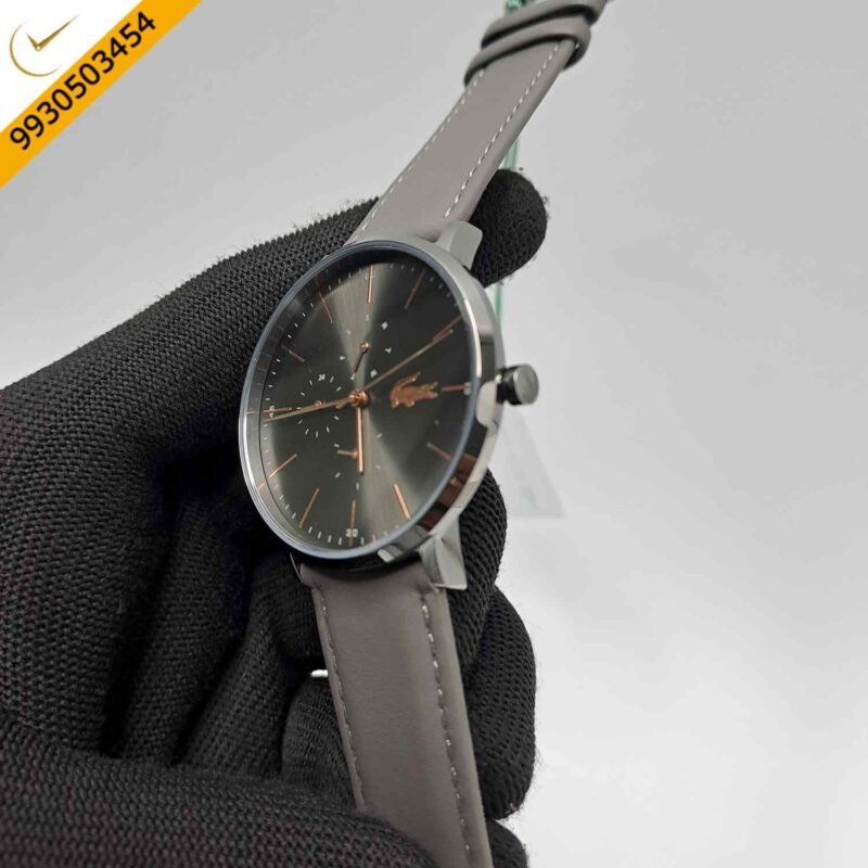 Lacoste Moon Multifunction Steel Grey Dial Grey Leather Strap Swiss Watch - Image 2
