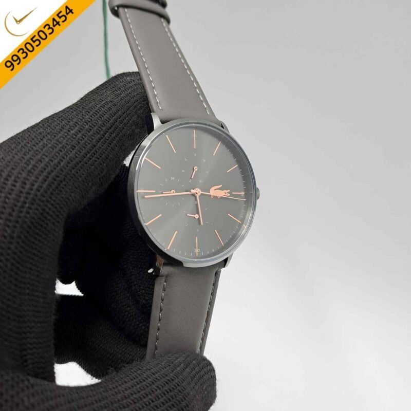 Lacoste Moon Multifunction Steel Grey Dial Grey Leather Strap Swiss Watch - Image 3