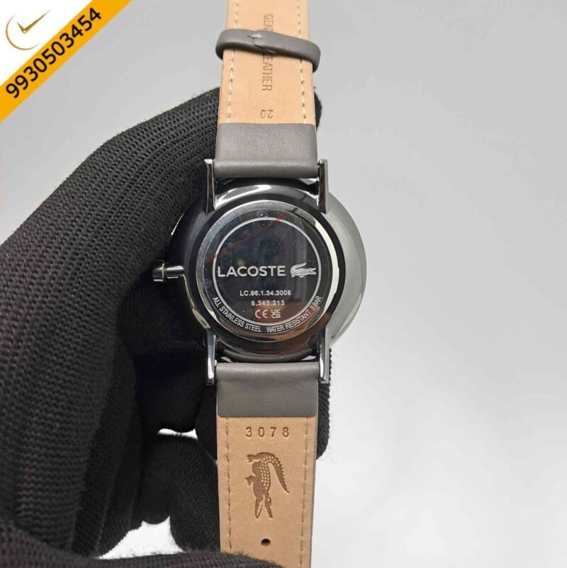 Lacoste Moon Multifunction Steel Grey Dial Grey Leather Strap Swiss Watch - Image 4