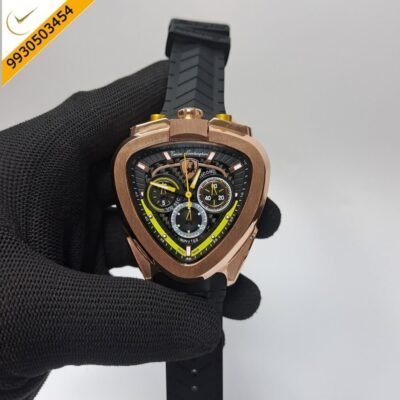 Lamborghini Spyder Chronograph Rose Gold Yellow Marker Black Strap Limited Edition Swiss Watch